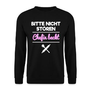Bitte nicht stören Chefin backt Bäckerin Konditor - Unisex Pullover - Schwarz - Vorne - Alina (178cm) & Michal (187cm)