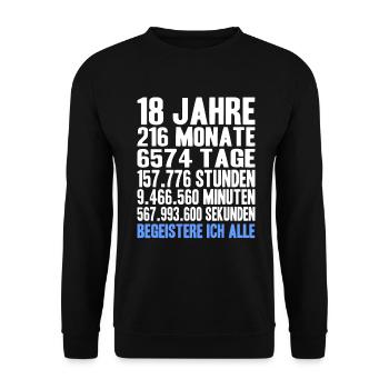 18th 18. Geburtstag Volljährig Geschenk lustig 18 - Unisex Pullover - Schwarz - Vorne - Alina (178cm) & Michal (187cm)