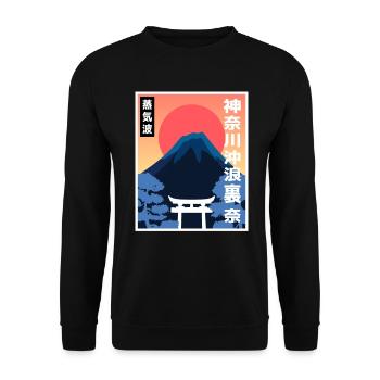 Retro Vintage Japan Art Style japanische Sonne Fan - Unisex Pullover - Schwarz - Vorne - Alina (178cm) & Michal (187cm)