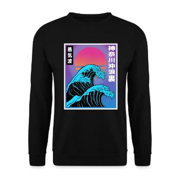 Vaporwave Aesthetic Big Wave Japan Style Art - Unisex Pullover - Schwarz - Vorne - Alina (178cm) & Michal (187cm)