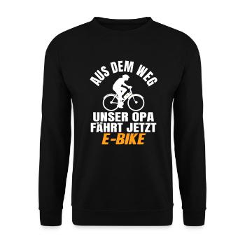 Opa Rentner E-Bike Fahrrad Spruch Großvater Opi - Unisex Pullover - Schwarz - Vorne - Alina (178cm) & Michal (187cm)