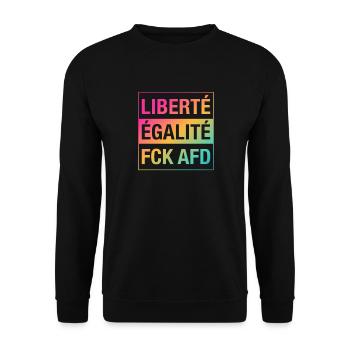 Liberté Égalité FCK AFD Shirt - Unisex Pullover - Schwarz - Vorne - Alina (178cm) & Michal (187cm)