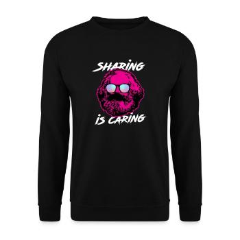 Karl Marx - Sharing is Caring, Parody, Lustig - Unisex Pullover - Schwarz - Vorne - Alina (178cm) & Michal (187cm)