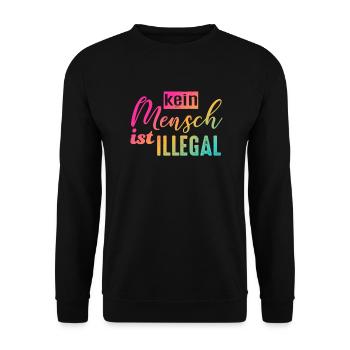 Kein Mensch ist illegal - Gegen Rechts - FCK NZS - Unisex Pullover - Schwarz - Vorne - Alina (178cm) & Michal (187cm)