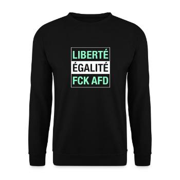 Liberté Égalité FCK AFD Shirt - Unisex Pullover - Schwarz - Vorne - Alina (178cm) & Michal (187cm)