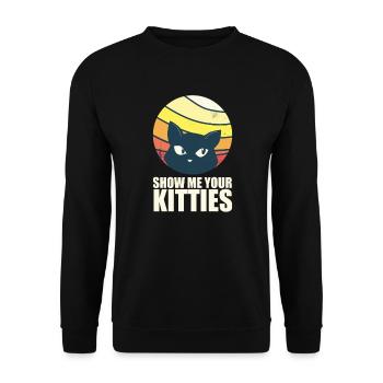 Lustiges Katzen Motiv - Show me your Kitties - Unisex Pullover - Schwarz - Vorne - Alina (178cm) & Michal (187cm)