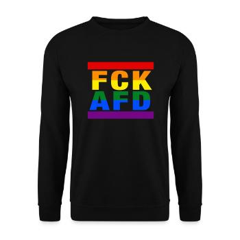 Gegen Nazis - FCK AFD - Gegen Rechts - LGBTQ - Unisex Pullover - Schwarz - Vorne - Alina (178cm) & Michal (187cm)