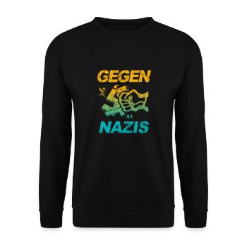Gegen Nazis - FCK NZS - Gegen Rechts - Vintage - Unisex Pullover - Schwarz - Vorne - Alina (178cm) & Michal (187cm)