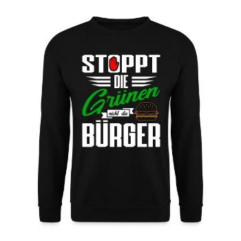 Stoppt die Grünen, nicht die Burger! Wahl - Unisex Pullover - Schwarz - Vorne - Alina (178cm) & Michal (187cm)