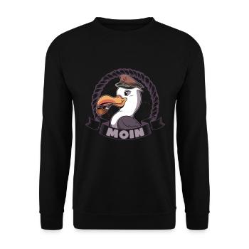 Moin Möwe Nordlichter Norddeutschland Plattdeutsch - Unisex Pullover - Schwarz - Vorne - Alina (178cm) & Michal (187cm)