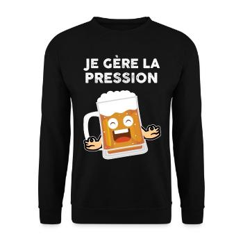 Je gere la pression humour biere - Sweat-shirt Unisexe - noir - Devant - Alina (178cm) & Michal (187cm)