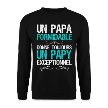 Papa Papy Citation Annonce Naissance Bébé - Sweat-shirt Unisexe - noir - Devant - Alina (178cm) & Michal (187cm)