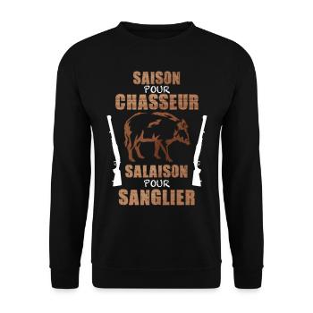 Saison Pour Chasseur Salaison Pour Sanglier - Sweat-shirt Unisexe - noir - Devant - Alina (178cm) & Michal (187cm)
