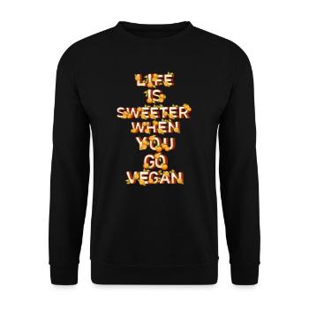 Life is sweeter when you go vegan Zitrusfrüchte - Unisex Pullover - Schwarz - Vorne - Alina (178cm) & Michal (187cm)