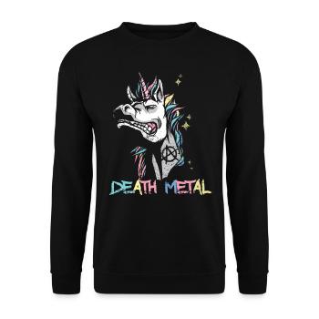 Death Metal Einhorn Musik Metal Head Rocker Heavy - Unisex Pullover - Schwarz - Vorne - Alina (178cm) & Michal (187cm)