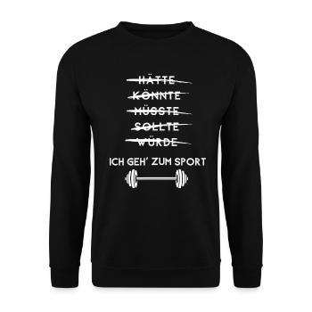 Ich geh zum Sport Training Fitness Studio Pumpen - Unisex Pullover - Schwarz - Vorne - Alina (178cm) & Michal (187cm)