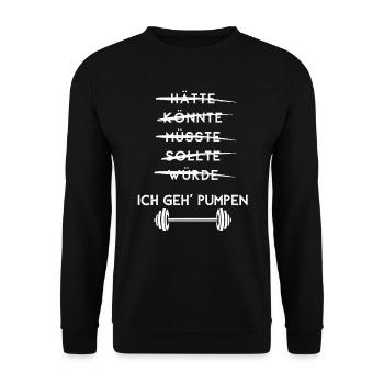 Ich geh Pumpen Training Fitness Sport Studio - Unisex Pullover - Schwarz - Vorne - Alina (178cm) & Michal (187cm)