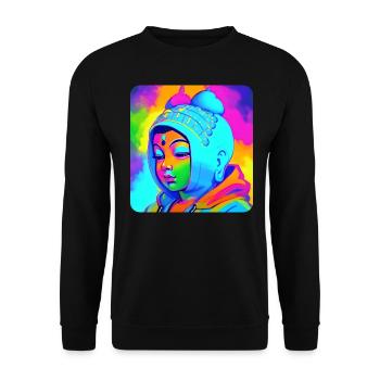 Cute Buddha Head - Unisex Sweatshirt - black - Front - Alina (178cm) & Michal (187cm)