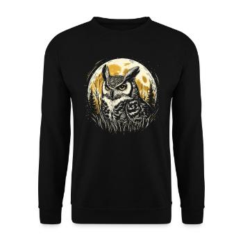 Uhu mit Vollmond - Unisex Pullover - Schwarz - Vorne - Alina (178cm) & Michal (187cm)