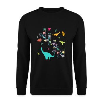 JULIAN - Schöner Jungen Name mit Dinosaurier - Unisex Pullover - Schwarz - Vorne - Alina (178cm) & Michal (187cm)