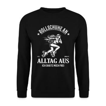 Rollschuhe an – Alltag raus – Ich skate mich frei - Unisex Pullover - Schwarz - Vorne - Alina (178cm) & Michal (187cm)