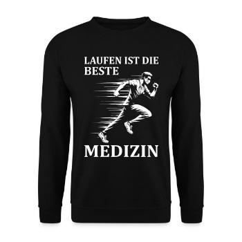 Laufen ist die beste Medizin - Unisex Pullover - Schwarz - Vorne - Alina (178cm) & Michal (187cm)