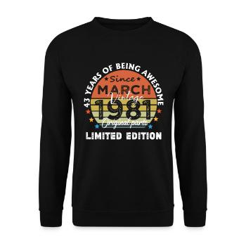 43 Years Old Made In 1981 Vintage March 1981 - Sweat-shirt Unisexe - noir - Devant - Alina (178cm) & Michal (187cm)