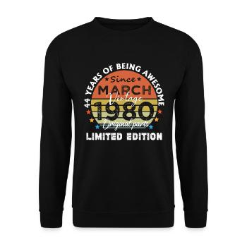 44 Years Old Made In 1980 Vintage March 1980 - Sweat-shirt Unisexe - noir - Devant - Alina (178cm) & Michal (187cm)