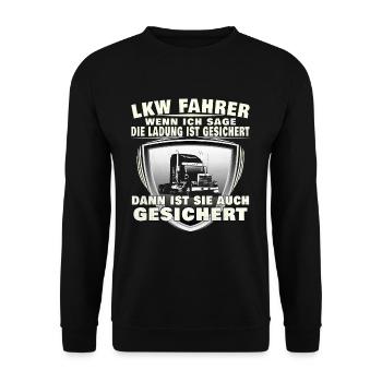 LKW Fahrer - Unisex Pullover - Schwarz - Vorne - Alina (178cm) & Michal (187cm)
