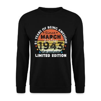 81 Years Old Made In 1943 Vintage March 1943 - Sweat-shirt Unisexe - noir - Devant - Alina (178cm) & Michal (187cm)