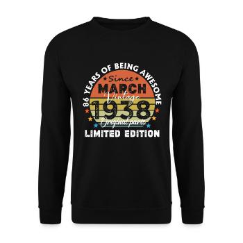 86 Jahre alt Baujahr 1938 Jahrgang März 1938 - Unisex Pullover - Schwarz - Vorne - Alina (178cm) & Michal (187cm)
