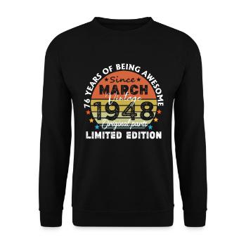 76 Jahre alt Baujahr 1948 Jahrgang März 1948 - Unisex Pullover - Schwarz - Vorne - Alina (178cm) & Michal (187cm)