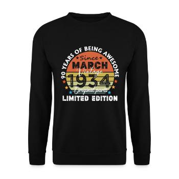 90 Years Old Made In 1934 Vintage March 1934 - Unisex Sweatshirt - black - Front - Alina (178cm) & Michal (187cm)