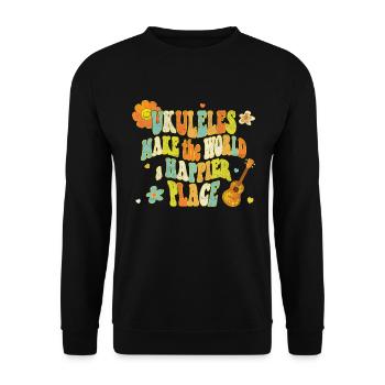 Ukuleles make the world a happier place - Unisex Sweatshirt - black - Front - Alina (178cm) & Michal (187cm)