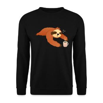 Faultier Mit Herz Kaffee Tasse - Unisex Pullover - Schwarz - Vorne - Alina (178cm) & Michal (187cm)