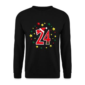 24.Dezember Weihnachten mit vielen Sternen. - Unisex Pullover - Schwarz - Vorne - Alina (178cm) & Michal (187cm)