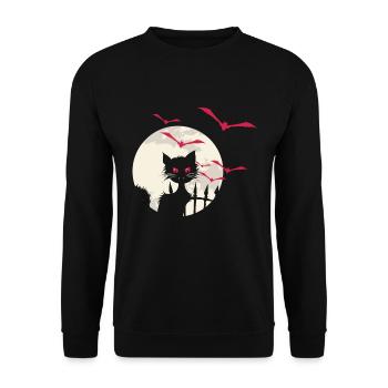 Halloween Kitty Full Moon Bats - Unisex Pullover - Schwarz - Vorne - Alina (178cm) & Michal (187cm)