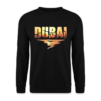 Dubai Skyline T-Shirt Sonnenuntergang Burj Khalifa - Unisex Pullover - Schwarz - Vorne - Alina (178cm) & Michal (187cm)