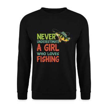 Unterschätze nie ein Mädchen, dass Fischen liebt - Unisex Pullover - Schwarz - Vorne - Alina (178cm) & Michal (187cm)