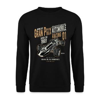 GRAND PRIX RACING - Retro Rennwagen Shirt Motiv - Unisex Pullover - Schwarz - Vorne - Alina (178cm) & Michal (187cm)