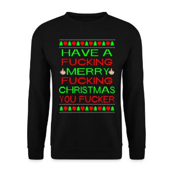 Merry Xmas You Fucker Ugly Xmas Sweater - Unisex Sweatshirt - black - Front - Alina (178cm) & Michal (187cm)