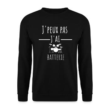 j'peux pas j'ai batterie cadeau anniversaire - Sweat-shirt Unisexe - noir - Devant - Alina (178cm) & Michal (187cm)