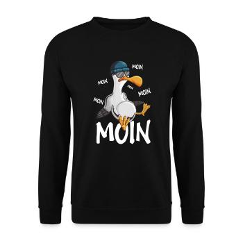 Plattdeutsche Möwe Moin Spruch Nordsee Hipster - Unisex Pullover - Schwarz - Vorne - Alina (178cm) & Michal (187cm)