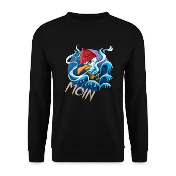 Plattdeutsche Möwe Moin Spruch Nordsee Liebhaber - Unisex Pullover - Schwarz - Vorne - Alina (178cm) & Michal (187cm)