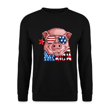 USA Flagge Schweinkostüm Merica Nationalfeiertag - Unisex Pullover - Schwarz - Vorne - Alina (178cm) & Michal (187cm)