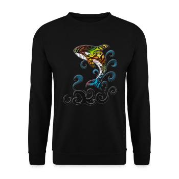 Whale in the Bunch of Water Jumping Orca Holiday Trip - Unisex Sweatshirt - black - Front - Alina (178cm) & Michal (187cm)