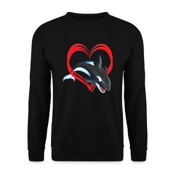 Une baleine de cœur saute hors de l’eau à travers un cœur - Sweat-shirt Unisexe - noir - Devant - Alina (178cm) & Michal (187cm)