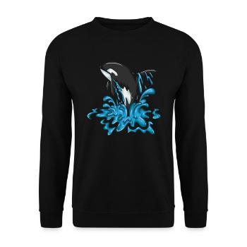 Freudiger Wal Orca Springt Glücklicht Waldesign - Unisex Pullover - Schwarz - Vorne - Alina (178cm) & Michal (187cm)