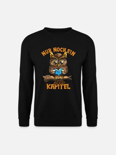 Eule liest gern Buch nur noch ein Kapitel Spruch - Unisex Pullover - Schwarz
