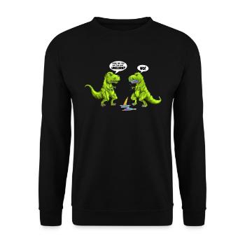 Dinosaur eats the last unicorn Fun Funny - Unisex Sweatshirt - black - Front - Alina (178cm) & Michal (187cm)
